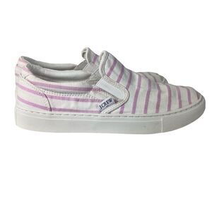 J Crew Factory White and Pink Striped Slip On Canvas READ Sneakers Shoes 7